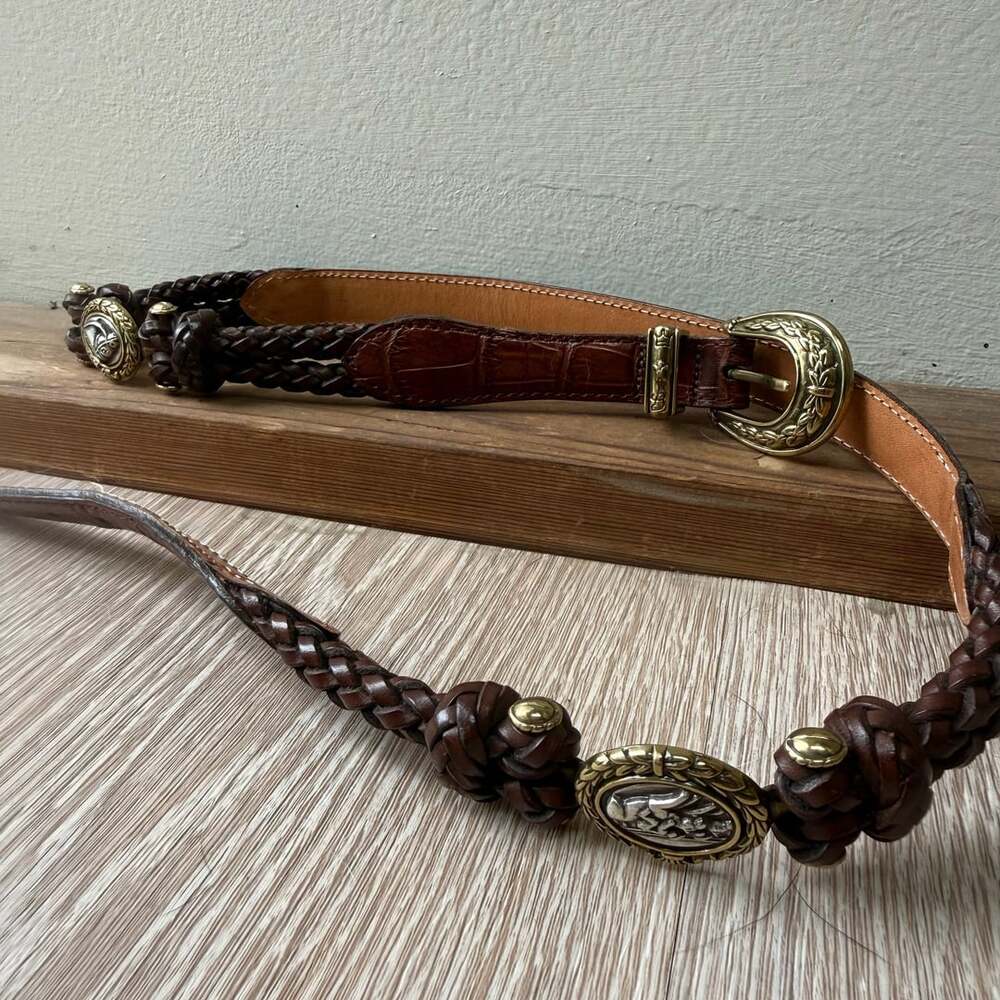 Vintage Brighton Braided Leather Belt Brown Western Equestrian Toggle